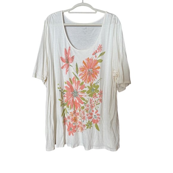 J. Jill Tops - J.Jill Womens 3X White Floral Print Tee Tencel Relaxed Fit